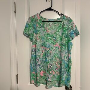 Lilly Pulitzer Green and Pink Tropical Top